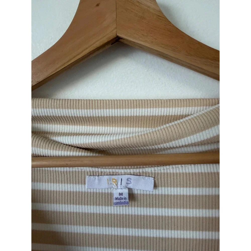 Iris Striped Off-the-Shoulder Mini Bodycon Dress – Taupe – Size large - Picture 5 of 6